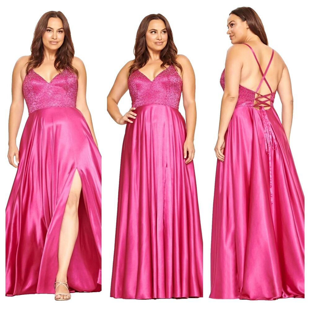 New Faviana 9524 (20) Raspberry V-Neck Jeweled Bodice Lace Up Back Maxi Gown